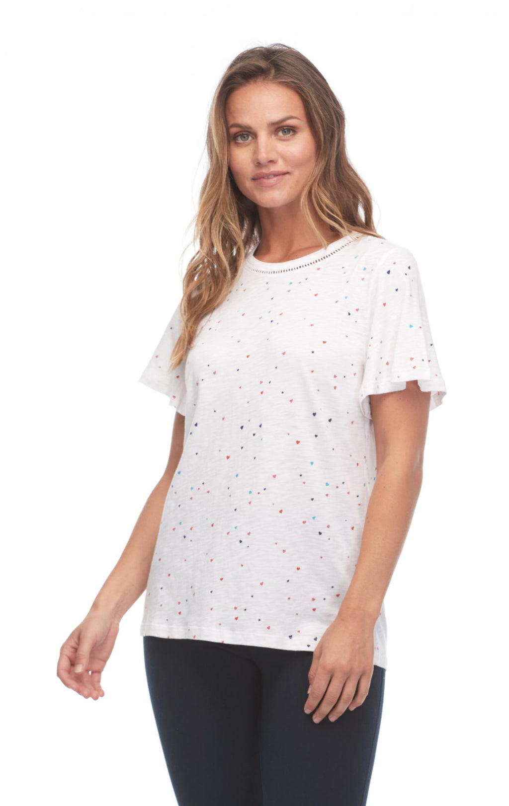 CONFETTI HEARTS PRINTED TOP WITH TRIM DETAIL - French Dressing