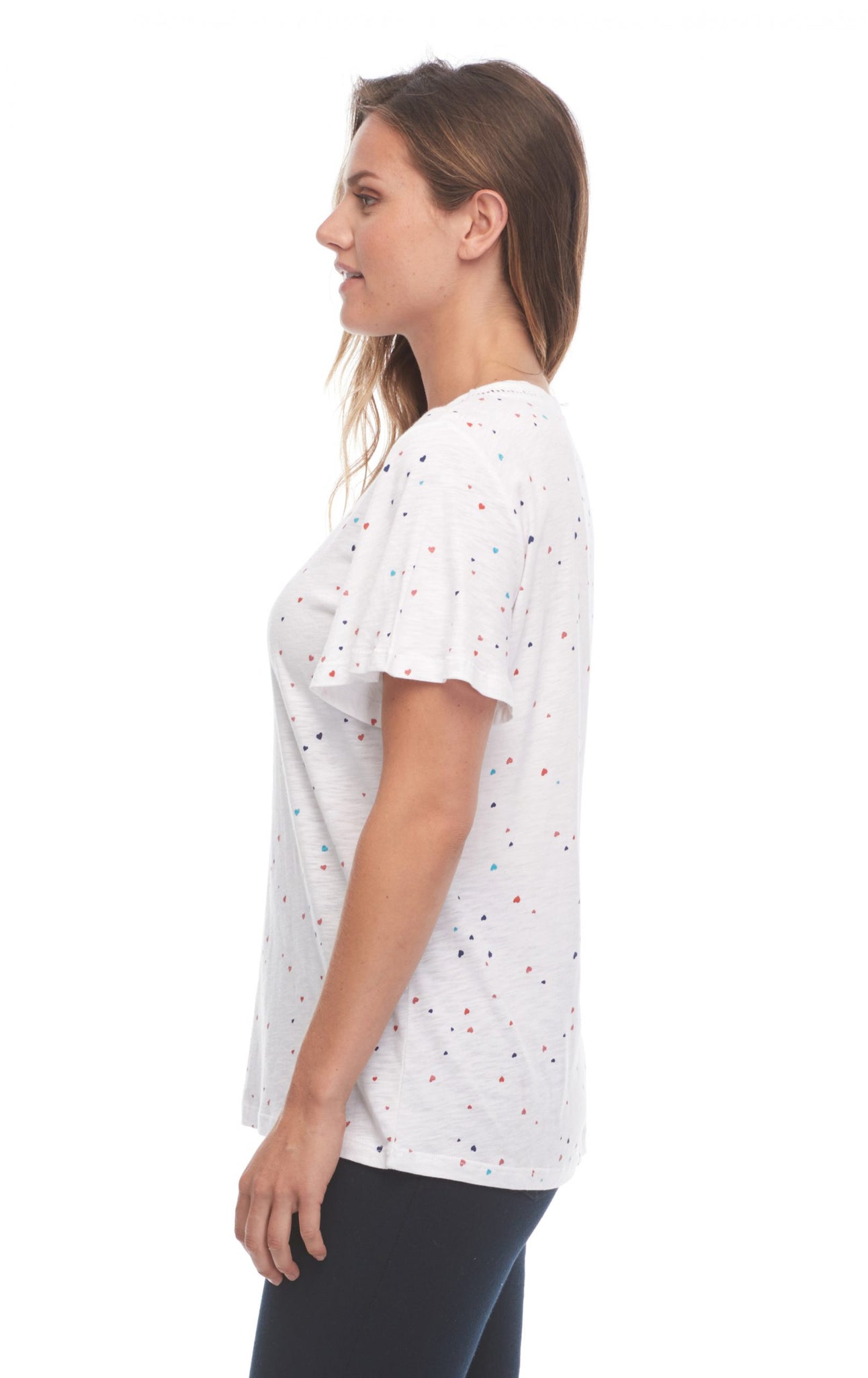 CONFETTI HEARTS PRINTED TOP WITH TRIM DETAIL - French Dressing