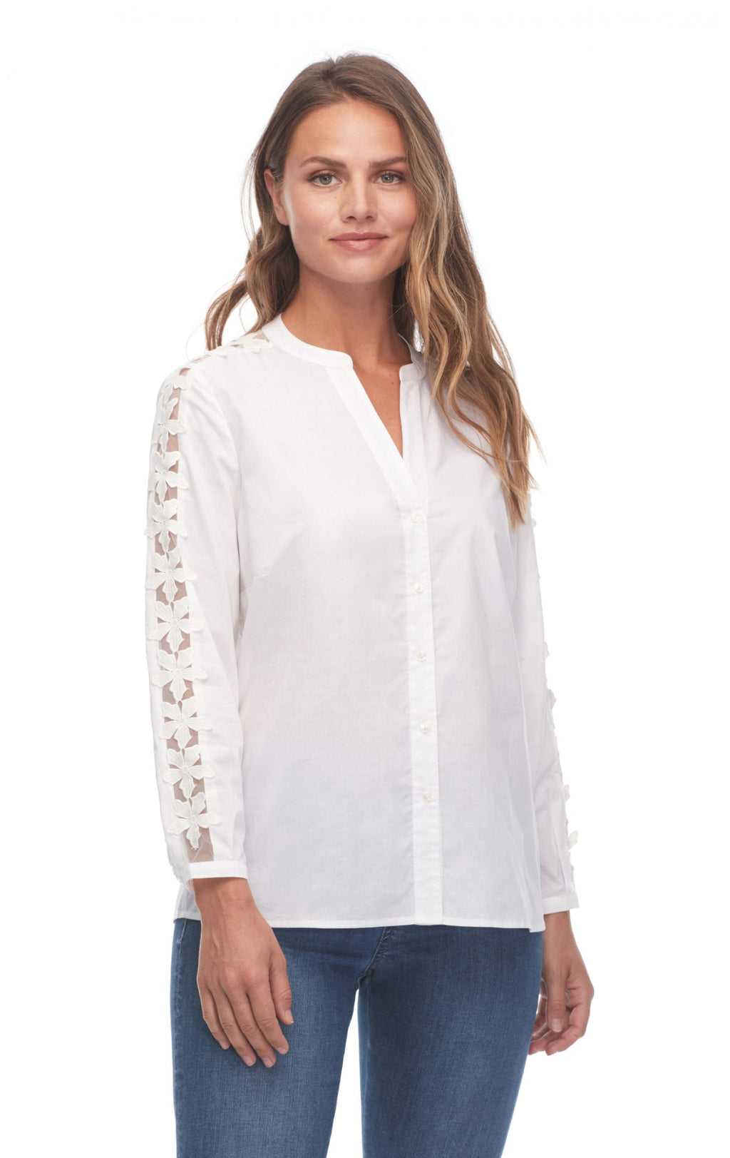 3-D DAISY SLEEVE APPLIQUE BLOUSE - French Dressing