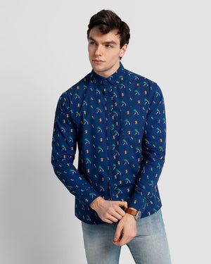 ALOHA PRINTED CASUAL BUTTON-DOWN LONG SLEEVE SHIRT - Poplin & Co.